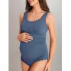 imageSummer Mae Ribbed Maternity One Piece Swimsuit Scalloped Cut Out Pregnancy Bathing Suit Square NeckBaby Blue