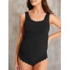 imageSummer Mae Ribbed Maternity One Piece Swimsuit Scalloped Cut Out Pregnancy Bathing Suit Square NeckBlack