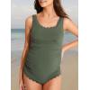 imageSummer Mae Ribbed Maternity One Piece Swimsuit Scalloped Cut Out Pregnancy Bathing Suit Square NeckOlive