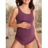 imageSummer Mae Ribbed Maternity One Piece Swimsuit Scalloped Cut Out Pregnancy Bathing Suit Square NeckPlum