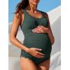 imageSummer Mae Ribbed Maternity One Piece Swimsuit Scalloped Cut Out Pregnancy Bathing Suit Square NeckSacramento