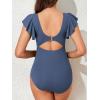 imageSummer Mae Ribbed Maternity Swimsuit Cutout One Piece Ruffle Sleeve Pregnancy Bathing Suit High Waisted SwimwearBaby Blue