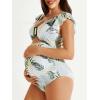 imageSummer Mae Ribbed Maternity Swimsuit Cutout One Piece Ruffle Sleeve Pregnancy Bathing Suit High Waisted SwimwearLeafy Oasis