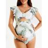imageSummer Mae Ribbed Maternity Swimsuit Cutout One Piece Ruffle Sleeve Pregnancy Bathing Suit High Waisted SwimwearLeafy Oasis