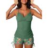 imageMiYang Twist Front Tankini Swimsuits for Women 2025 Flattering Tummy Control Ribbed TwoPiece Bathing SuitsPalm Leaf Print