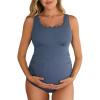imageSummer Mae Ribbed Maternity One Piece Swimsuit Scalloped Cut Out Pregnancy Bathing Suit Square NeckBaby Blue