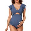 imageSummer Mae Ribbed Maternity Swimsuit Cutout One Piece Ruffle Sleeve Pregnancy Bathing Suit High Waisted SwimwearBaby Blue