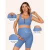 imageSummer Mae Maternity 2 Piece Outfit Set Activewear for Women Ribbed Workout Yoga Pregnancy Sporty High Waist Short Button Padded Crop Top Denim Blue 46