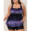 imageSummer Mae Plus Size Tankini Swimsuits for Women Two Piece Bathing Suit with Pockets Shorts Tummy Control SwimwearGradient Purple Leopard