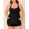 imageSummer Mae Plus Size Tankini Swimsuits for Women Two Piece Bathing Suit with Pockets Shorts Tummy Control SwimwearRibbed Black