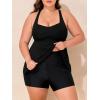 imageSummer Mae Plus Size Tankini Swimsuits for Women Two Piece Bathing Suit with Pockets Shorts Tummy Control SwimwearRibbed Black