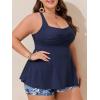 imageSummer Mae Plus Size Tankini Swimsuits for Women Two Piece Bathing Suit with Pockets Shorts Tummy Control SwimwearRibbed Blue Leaves