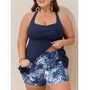 imageSummer Mae Plus Size Tankini Swimsuits for Women Two Piece Bathing Suit with Pockets Shorts Tummy Control SwimwearRibbed Blue Leaves