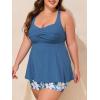 imageSummer Mae Plus Size Tankini Swimsuits for Women Two Piece Bathing Suit with Pockets Shorts Tummy Control SwimwearRibbed Blue Lily