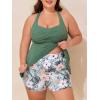 imageSummer Mae Plus Size Tankini Swimsuits for Women Two Piece Bathing Suit with Pockets Shorts Tummy Control SwimwearRibbed Green Hawaii