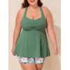 imageSummer Mae Plus Size Tankini Swimsuits for Women Two Piece Bathing Suit with Pockets Shorts Tummy Control SwimwearRibbed Green Hawaii