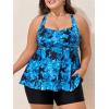 imageSummer Mae Plus Size Tankini Swimsuits for Women Two Piece Bathing Suit with Pockets Shorts Tummy Control SwimwearTiedye Blue Leaves