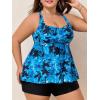 imageSummer Mae Plus Size Tankini Swimsuits for Women Two Piece Bathing Suit with Pockets Shorts Tummy Control SwimwearTiedye Blue Leaves