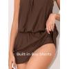 imageSummer Mae Swim Romper Womens One Piece Swimsuits with Pockets 2025 Blouson Modest Bathing SuitsBrown