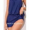 imageSummer Mae Swim Romper Womens One Piece Swimsuits with Pockets 2025 Blouson Modest Bathing SuitsNavy Blue