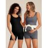 imageSummer Mae Women Maternity Bodysuit Ribbed Pregnancy Seamless Jumpsuit Romper Workout Tank Top Shorts Stretchy UnitardBlack