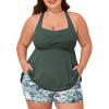imageSummer Mae Plus Size Tankini Swimsuits for Women Two Piece Bathing Suit with Pockets Shorts Tummy Control SwimwearConiferous Forest Fluttering