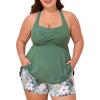 imageSummer Mae Plus Size Tankini Swimsuits for Women Two Piece Bathing Suit with Pockets Shorts Tummy Control SwimwearRibbed Green Hawaii