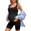 imageSummer Mae Women Maternity Bodysuit Ribbed Pregnancy Seamless Jumpsuit Romper Workout Tank Top Shorts Stretchy UnitardBlack