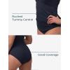imageRibbed One Piece Swimsuits for Women Button up Swimwear Tummy Control Retro Bathing SuitsDark Blue