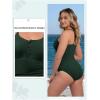 imageRibbed One Piece Swimsuits for Women Button up Swimwear Tummy Control Retro Bathing SuitsDark Green