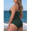 imageRibbed One Piece Swimsuits for Women Button up Swimwear Tummy Control Retro Bathing SuitsGreen