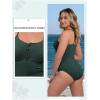 imageRibbed One Piece Swimsuits for Women Button up Swimwear Tummy Control Retro Bathing SuitsGreen