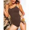 imageRibbed One Piece Swimsuits for Women Button up Swimwear Tummy Control Retro Bathing SuitsKhaki