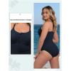 imageRibbed One Piece Swimsuits for Women Button up Swimwear Tummy Control Retro Bathing SuitsNavy