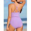 imageRibbed One Piece Swimsuits for Women Button up Swimwear Tummy Control Retro Bathing SuitsViolet