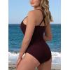 imageRibbed One Piece Swimsuits for Women Button up Swimwear Tummy Control Retro Bathing SuitsWine Red