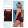 imageRibbed One Piece Swimsuits for Women Button up Swimwear Tummy Control Retro Bathing SuitsWine Red