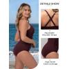 imageRibbed One Piece Swimsuits for Women Button up Swimwear Tummy Control Retro Bathing SuitsWine Red
