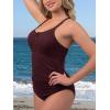 imageRibbed One Piece Swimsuits for Women Button up Swimwear Tummy Control Retro Bathing SuitsWine Red