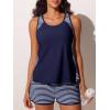 imageSummer Mae Blouson Tankini Swimsuits for Women 2025 Tummy Control Two Piece Bathing Suits with Sporty Pockets Swim ShortsBlue and White Stripes