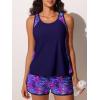 imageSummer Mae Blouson Tankini Swimsuits for Women 2025 Tummy Control Two Piece Bathing Suits with Sporty Pockets Swim ShortsPurple Leaf Shadows