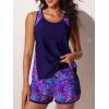 imageSummer Mae Blouson Tankini Swimsuits for Women 2025 Tummy Control Two Piece Bathing Suits with Sporty Pockets Swim ShortsPurple Leaf Shadows