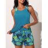 imageSummer Mae Blouson Tankini Swimsuits for Women 2025 Tummy Control Two Piece Bathing Suits with Sporty Pockets Swim ShortsTropical Green Leaves