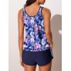 imageSummer Mae Blouson Womens Tankini Swimsuits Tummy Control Modest 2025 Two Piece with Sporty Pockets Bathing SuitsBluepurple Brocade