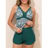 imageSummer Mae Color Block Tankini Swimsuits for Women 2025 with Side Pockets Sporty Swim Shorts Two Piece Bathing SuitsGreen Floral Print