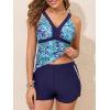 imageSummer Mae Color Block Tankini Swimsuits for Women 2025 with Side Pockets Sporty Swim Shorts Two Piece Bathing SuitsSwaying Blue Leaves