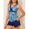 imageSummer Mae Color Block Tankini Swimsuits for Women 2025 with Side Pockets Sporty Swim Shorts Two Piece Bathing SuitsSwaying Blue Leaves