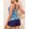 imageSummer Mae Color Block Tankini Swimsuits for Women 2025 with Side Pockets Sporty Swim Shorts Two Piece Bathing SuitsSwaying Blue Leaves