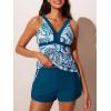 imageSummer Mae Color Block Tankini Swimsuits for Women 2025 with Side Pockets Sporty Swim Shorts Two Piece Bathing SuitsTeal Paisley