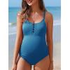 imageSummer Mae Maternity Swimsuit One Piece Bathing Suit Button Neck Cross BackBlue
